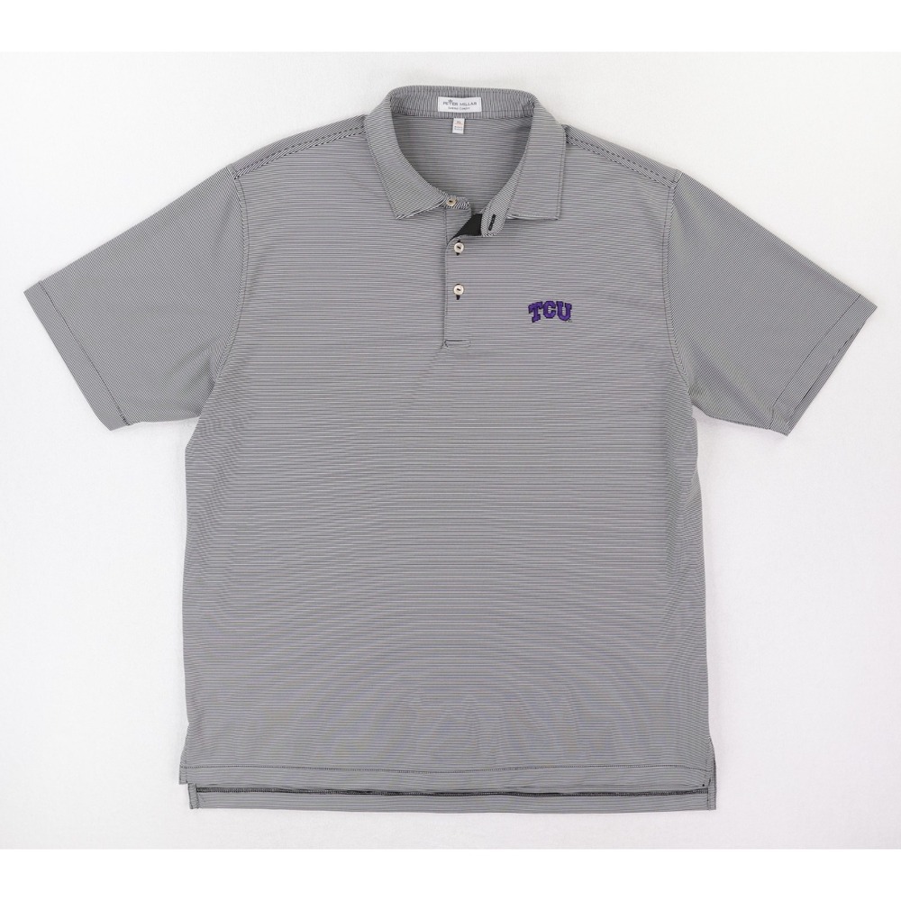 TCU Horned Frogs Peter Millar Polo Mens XL Black White Striped Summer Comfort - Picture 2 of 11